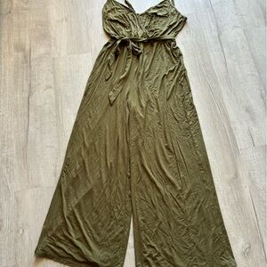 Olive green jersey wide leg jumpsuit Size S
